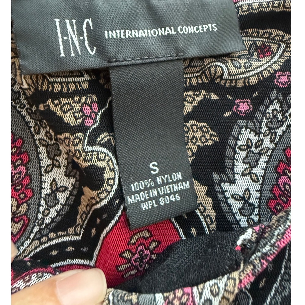 INC International Concepts Pink Paisley Mesh Keyhole Top Rhinestone Blouse Small - Picture 6 of 6